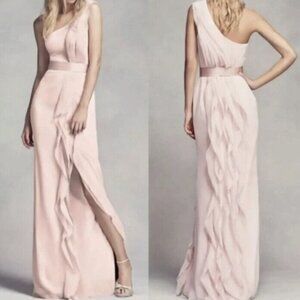 Vera Wang "WHITE" David's Bridal blush one shoulder ruffle maxi dress 2X
